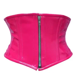 Hot Pink PVC Under bust Waist Cincher Corset with Front Zipper – Steel Boned Waist Trainer